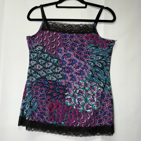 Y2K Vintage Fashion Bug Tank Top Blue Purple Paisley Lace Trim Coquette Layering - Picture 1 of 6